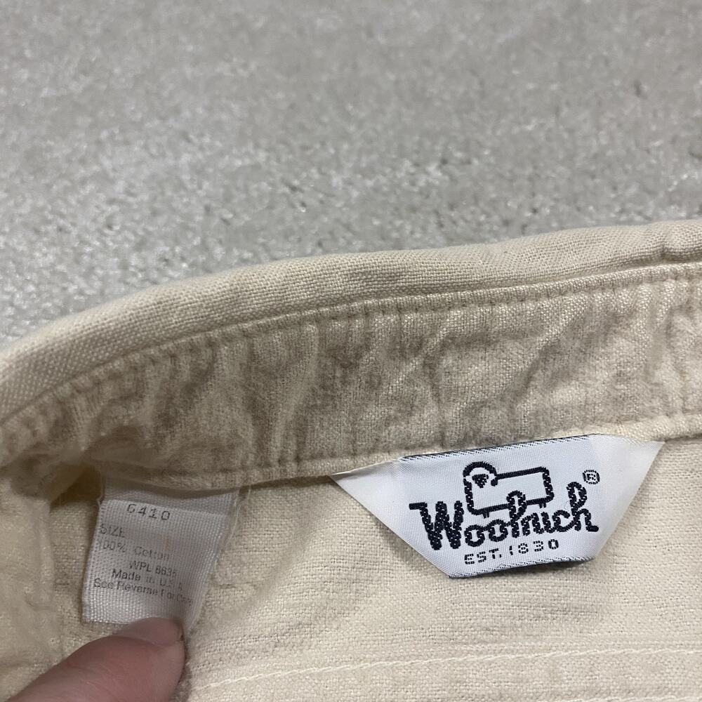 VTG Woolrich Shirt Mens L Beige Cotton Chamois Workwear USA Heavyweight Retro - Picture 2 of 7